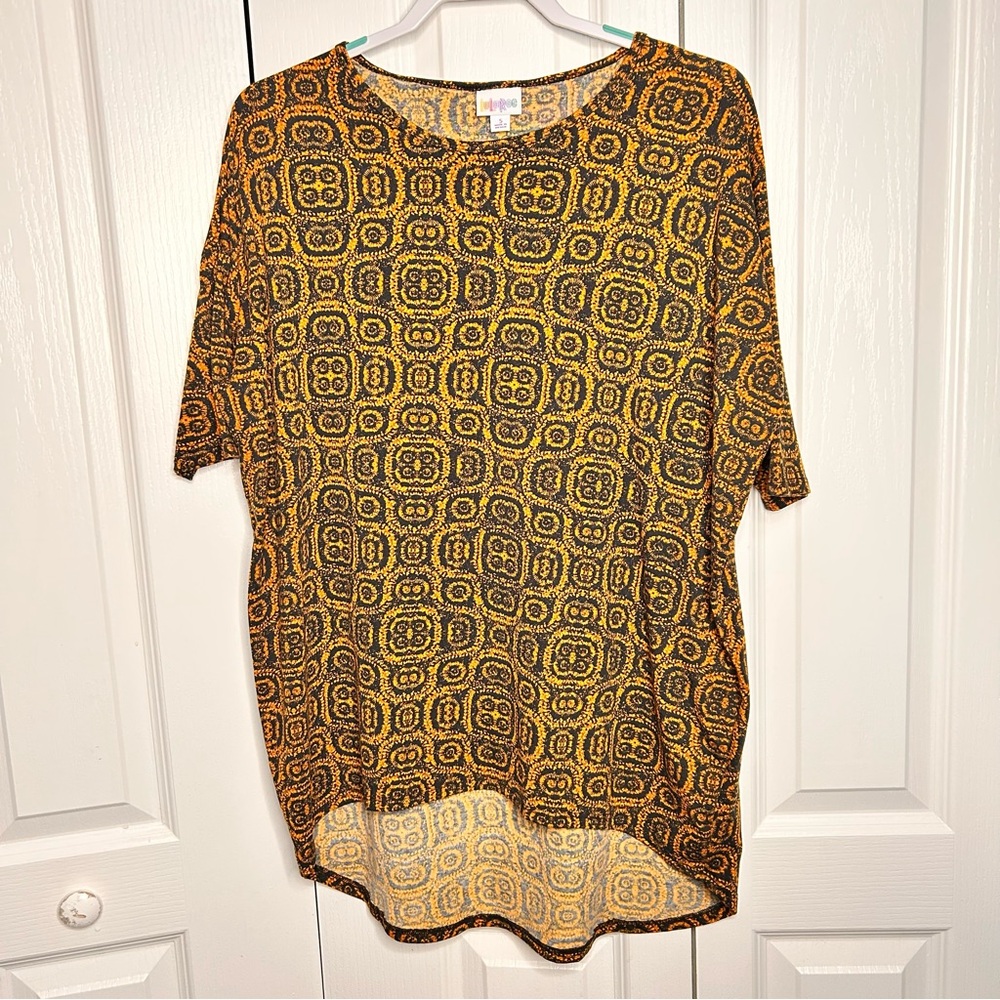Lularoe‎ Black Orange Print High Low Tunic Irma Top Women Size Small Relaxed